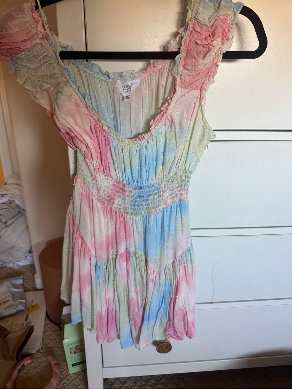 Tiered Ruffle Mini Dress in Pastel Tie-Dye